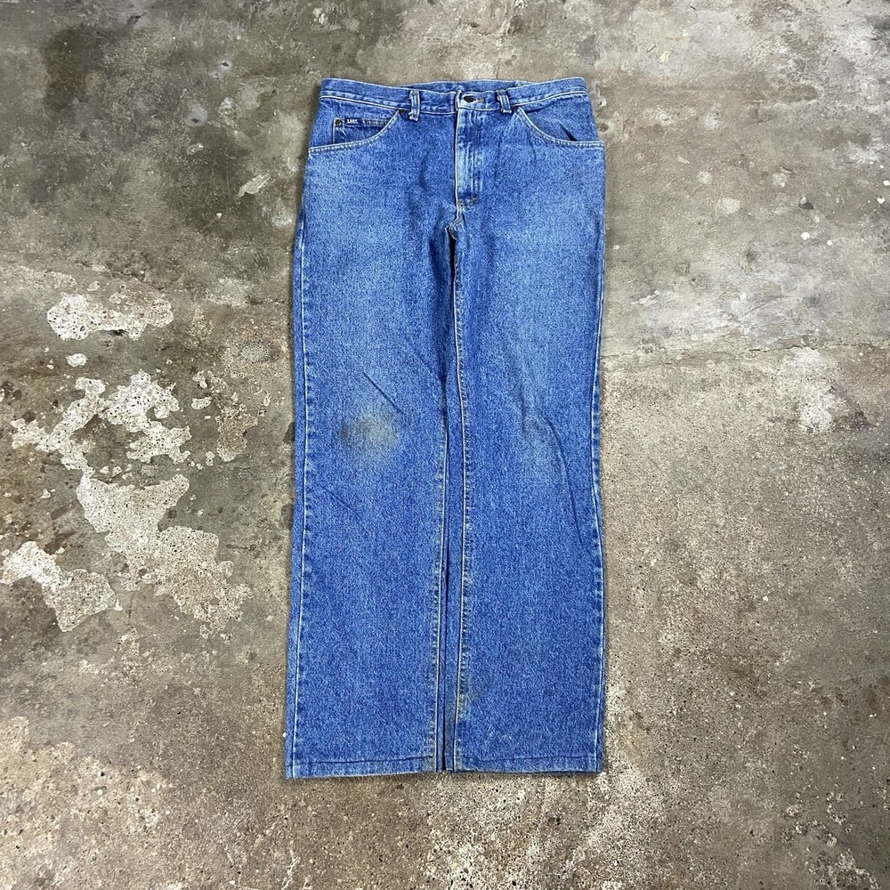 Vintage 90s Lee Jeans Size 34x34 Blue Denim Medium Wash Straight Fit Work Wear
